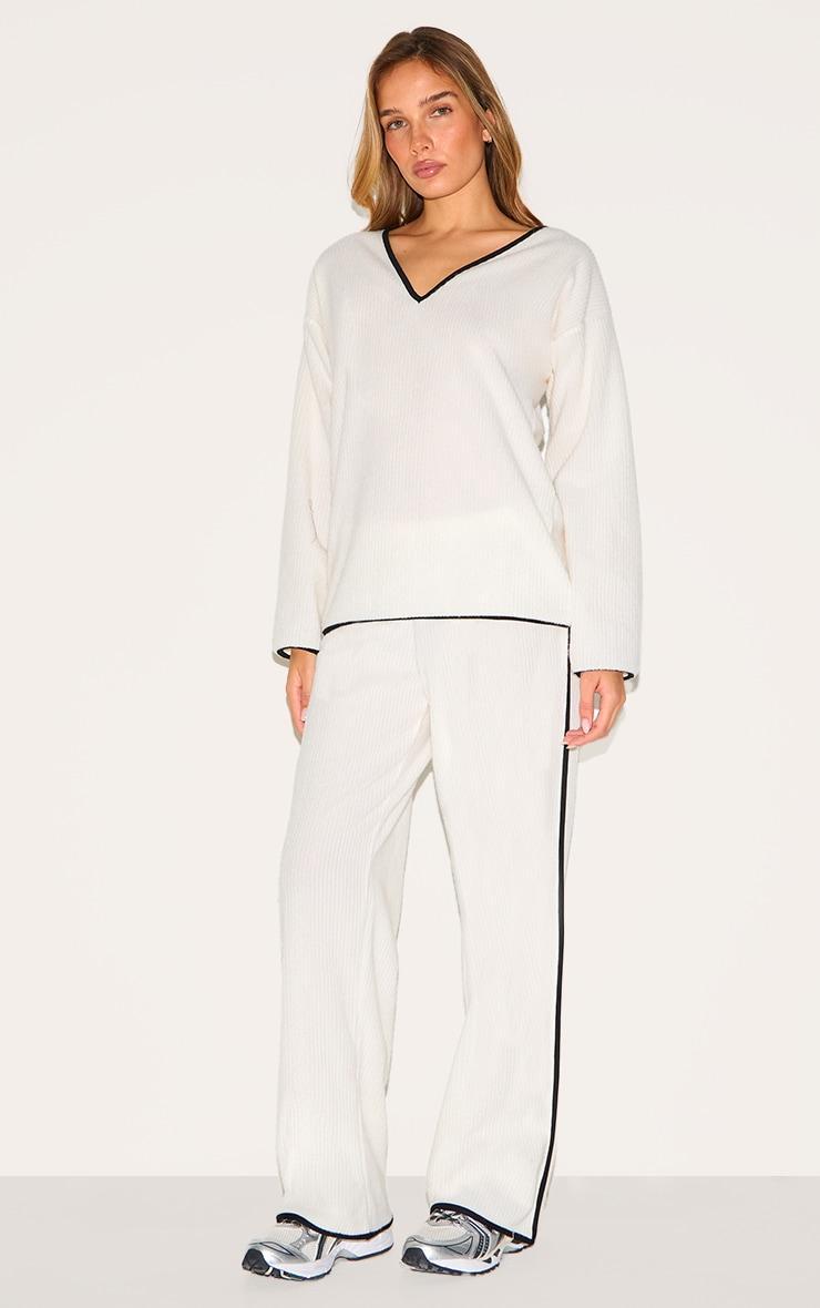 Cream Soft Rib Slouchy Long Top Product Image