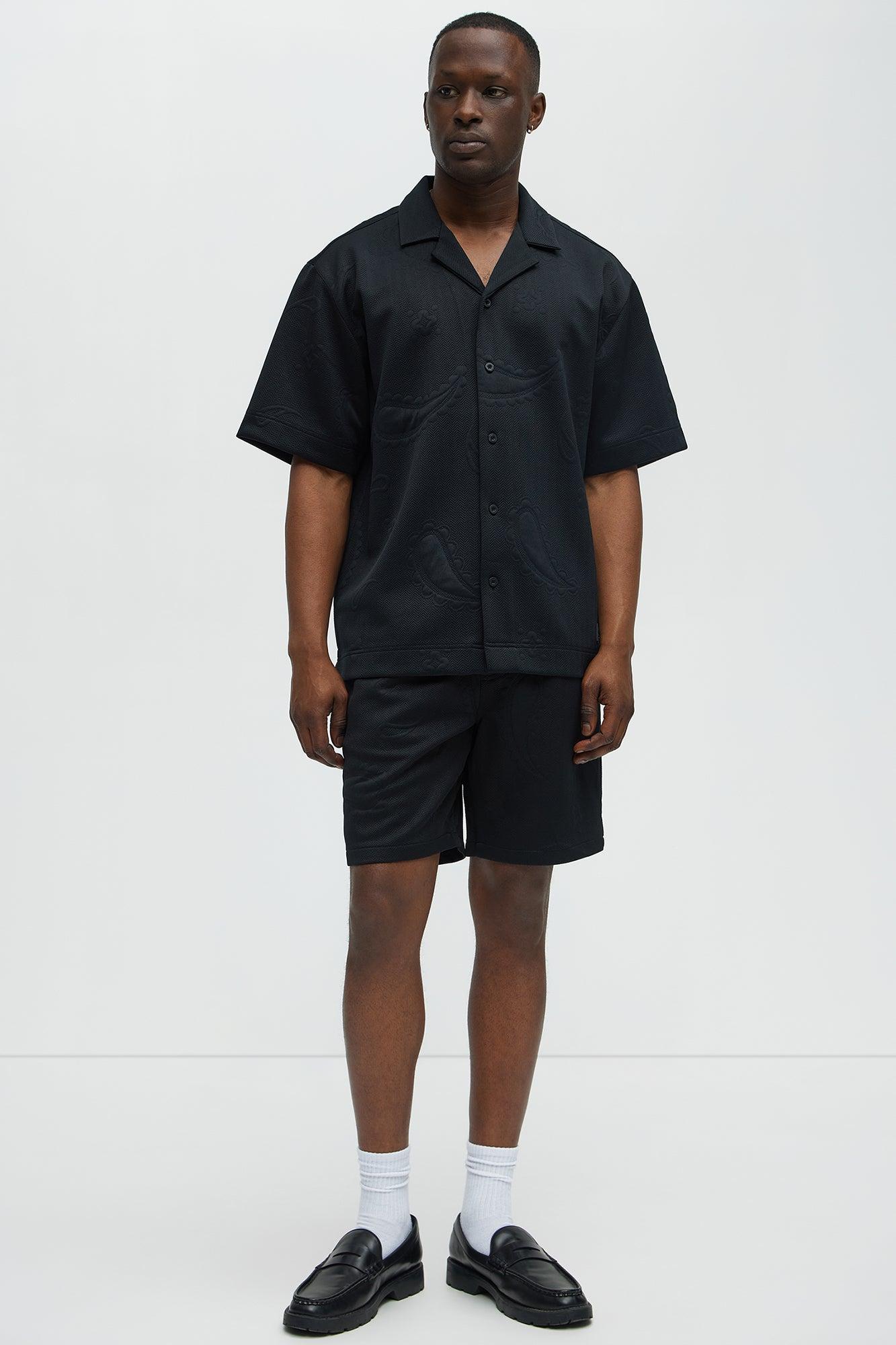 Heavyweight Textured Jacquard Relaxed Short - Black Product Image