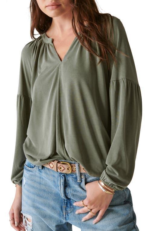 Lucky Brand Long Sleeve Notched Neck Sandwash Top (Dusty ) Women's Clothing Product Image