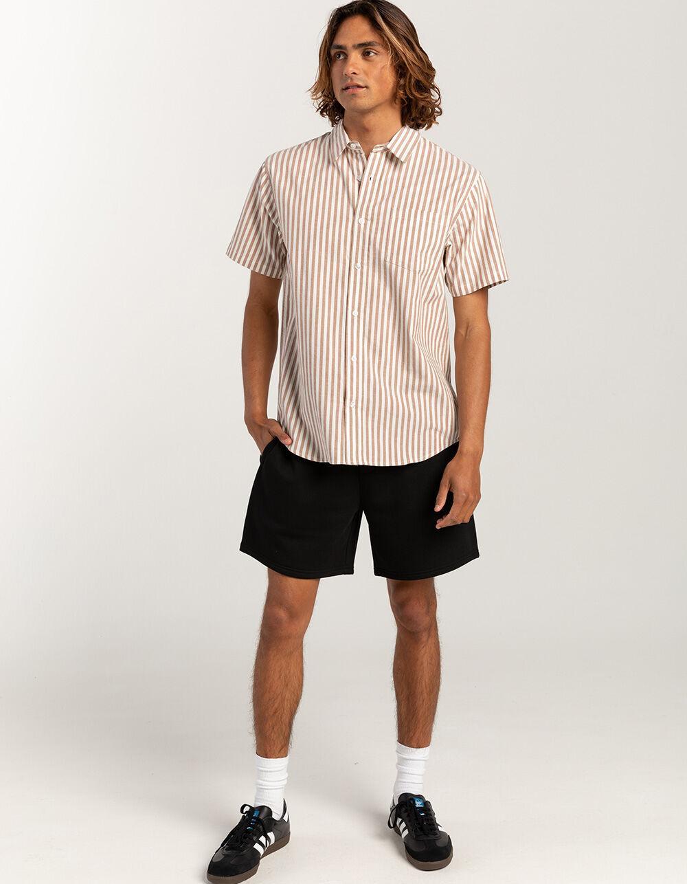 RSQ Mens Stripe Oxford Camp Shirt - BROWN Product Image