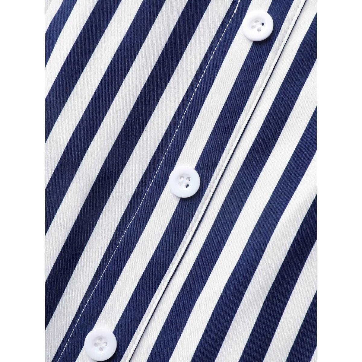 Plus Size Striped Button Detail Split Front Midi Dress Indigo Women Elegant Gathered Heart neckline Sleeveless Curvy BloomChic 18-20/2X Product Image