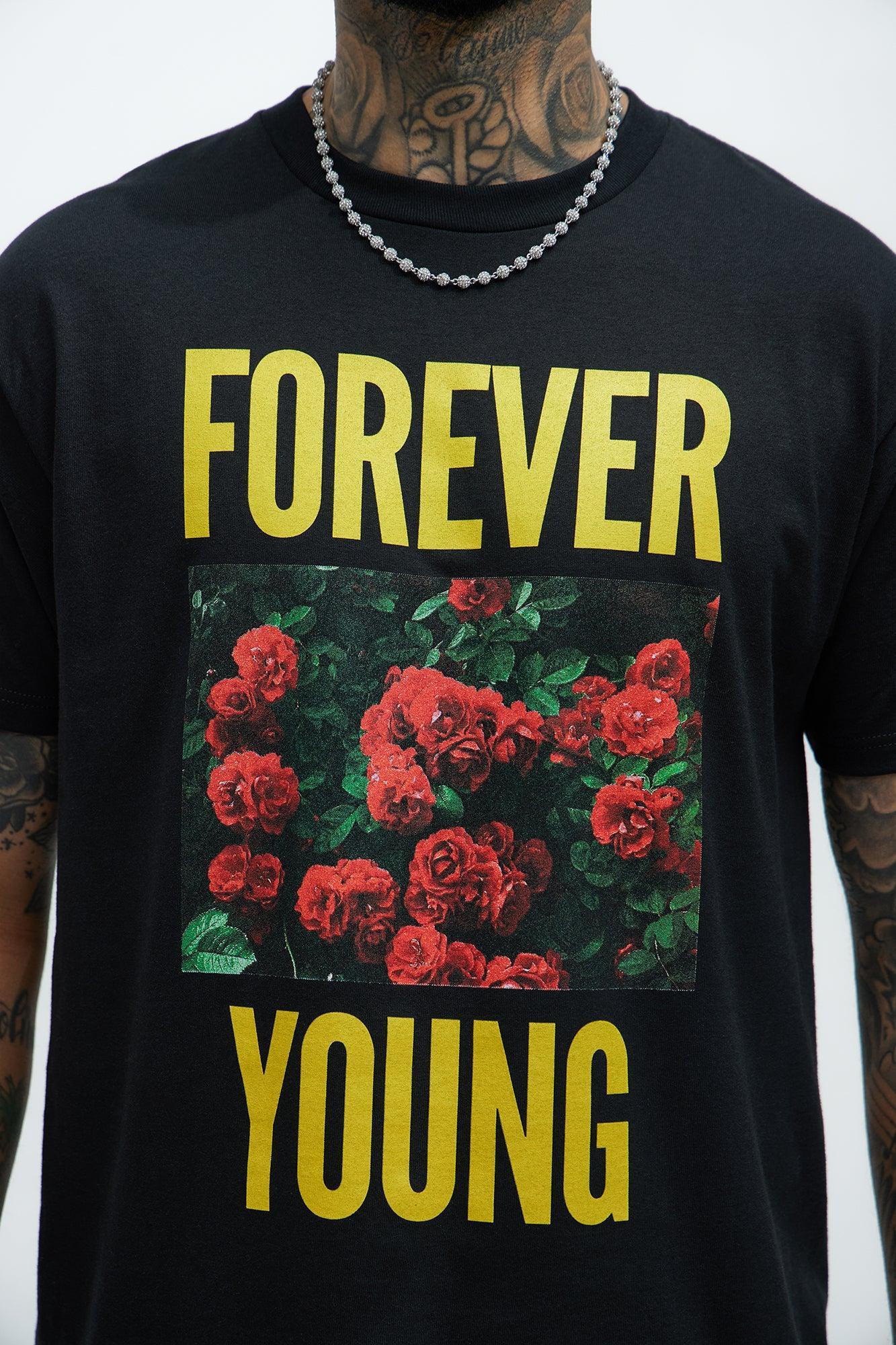 Forever Young Roses Short Sleeve Tee - Black Product Image