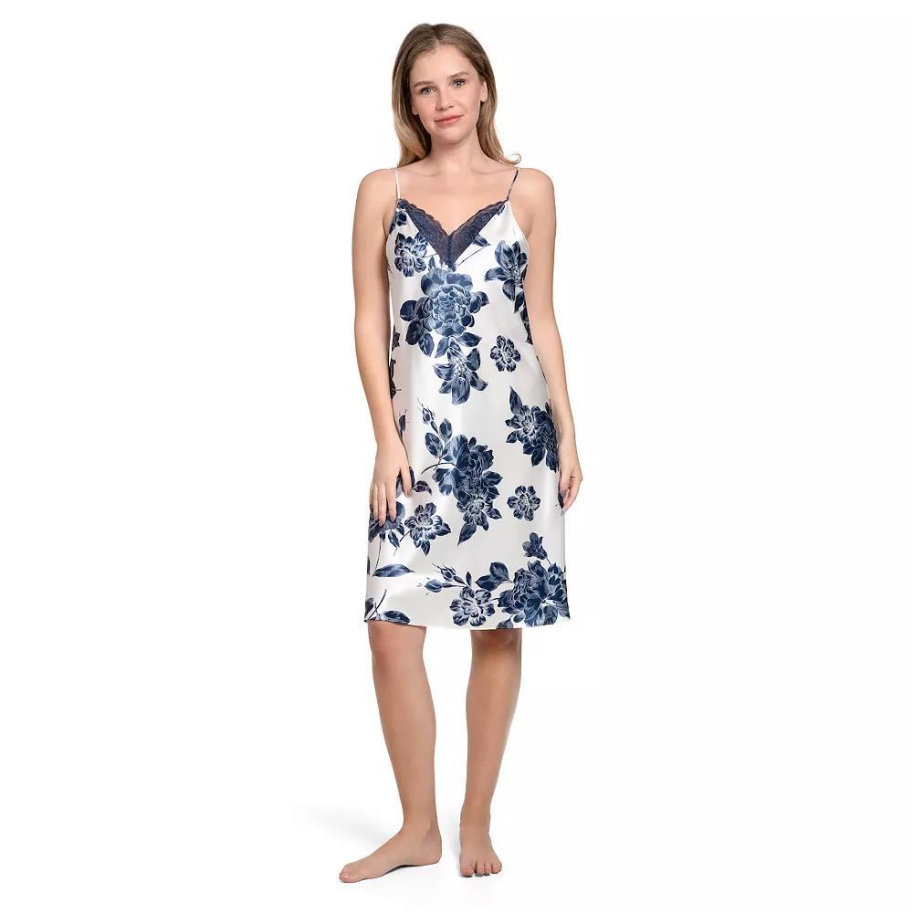 Women's Lilac+London Satin Print Gown, Size: Small, White Navy Product Image