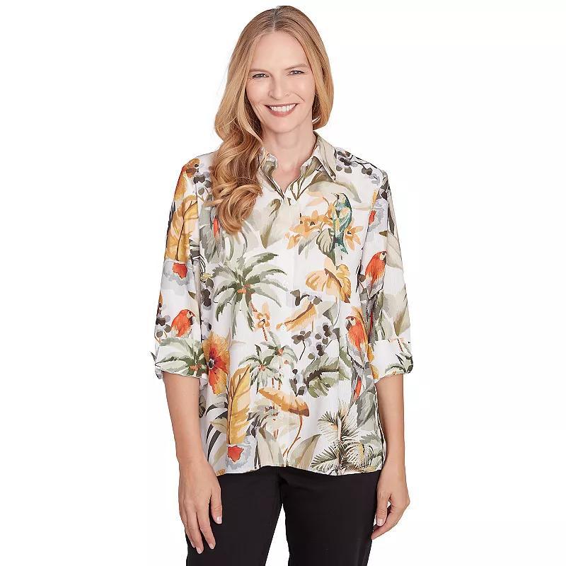 Women's Alfred Dunner Tropical Bird Button Front Top, Size: XL, Green Team Product Image