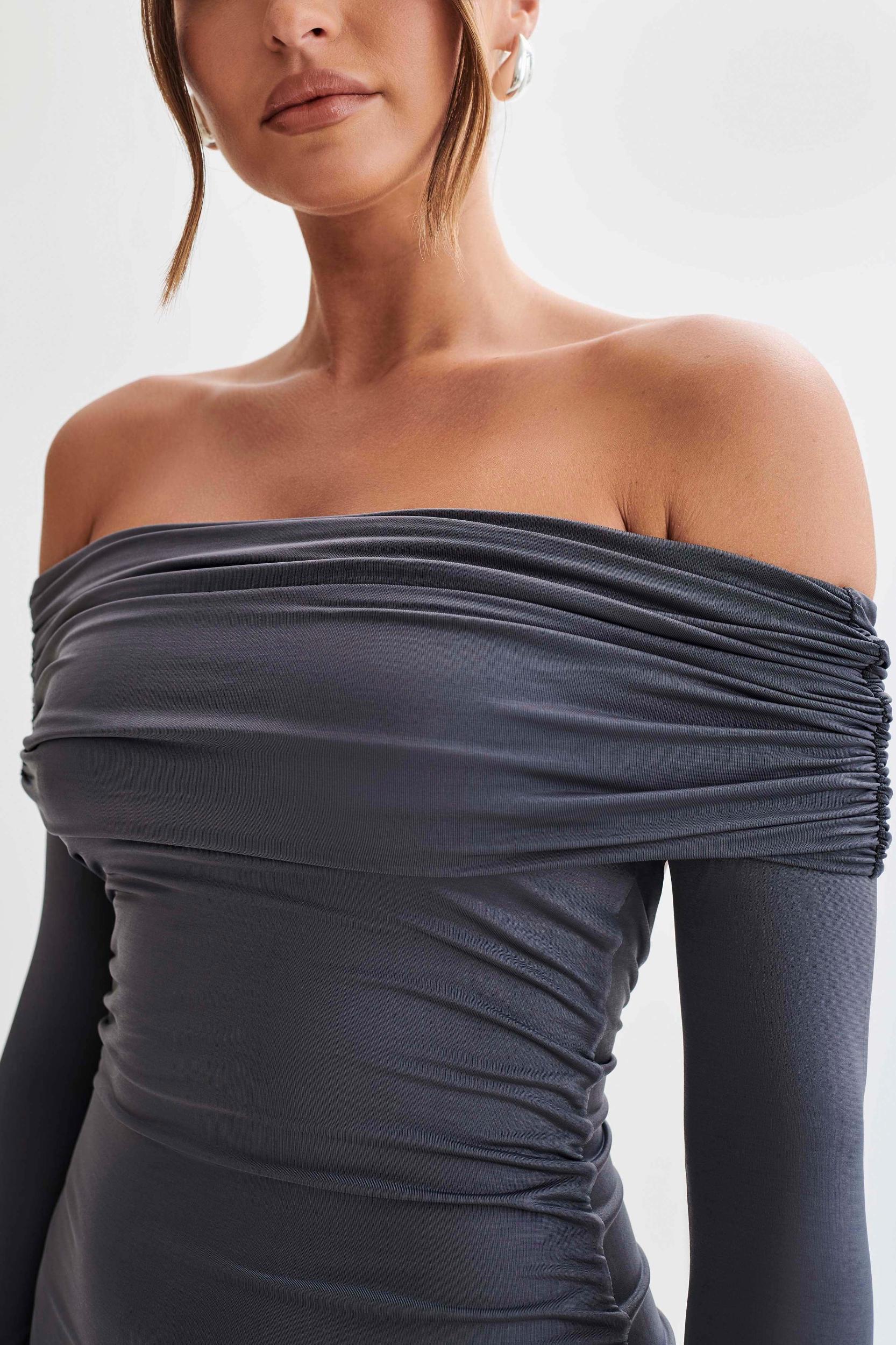 Nicky Off Shoulder Slinky Mini Dress - Charcoal Product Image