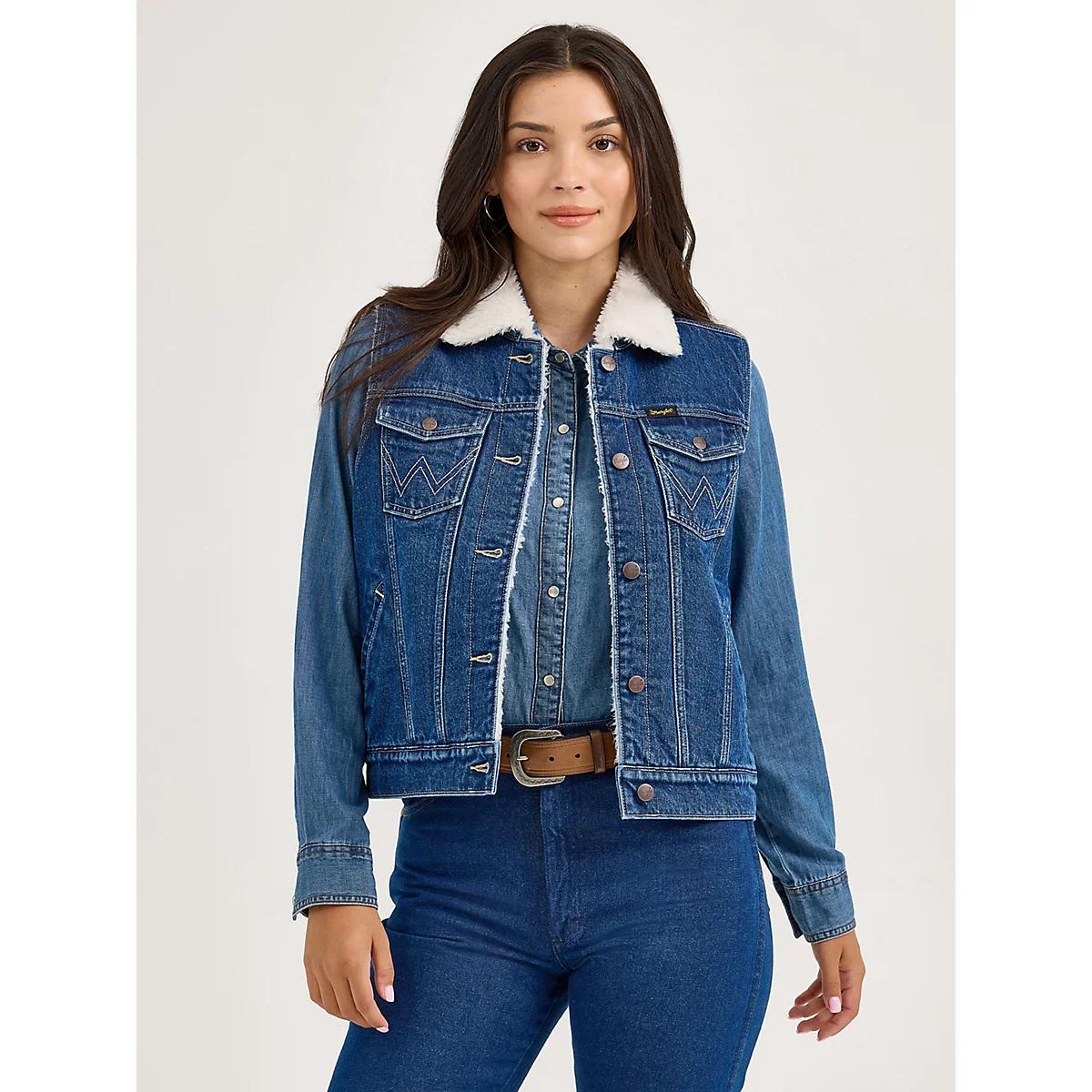Women's Wrangler Sherpa Lined Denim Vest | Women's JACKETS & OUTERWEAR | Wrangler® Product Image