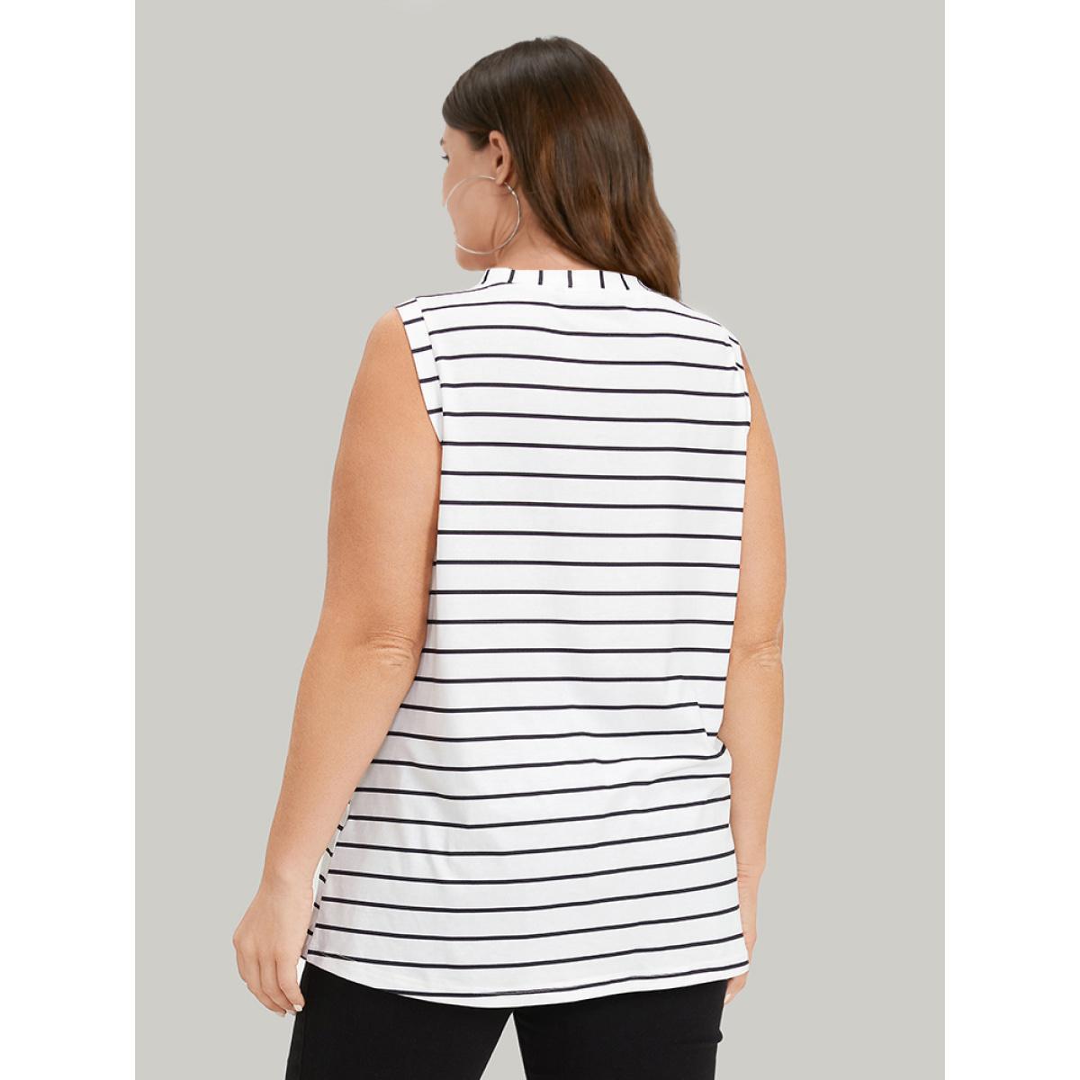 Plus Size Striped Print Button Through Tank Top Women White Casual Button Dailywear Tank Tops Camis BloomChic 12/L Product Image