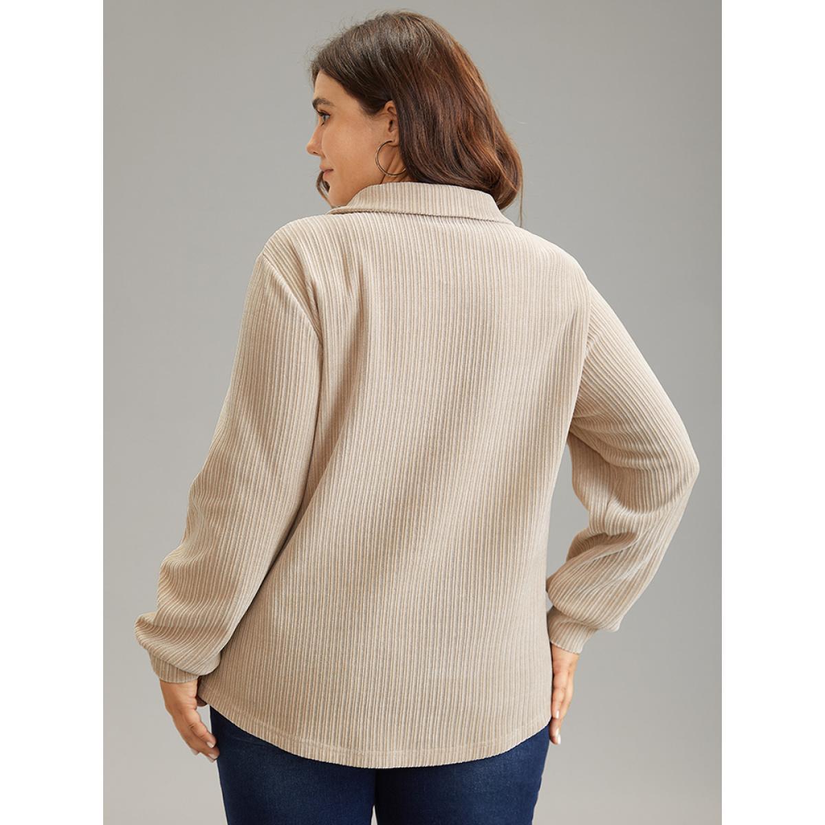 Plus Size Plain Heather Zipper Texture Polo Sweatshirt Women LightBrown Casual Texture Polo Dailywear Sweatshirts BloomChic 30/6X Product Image