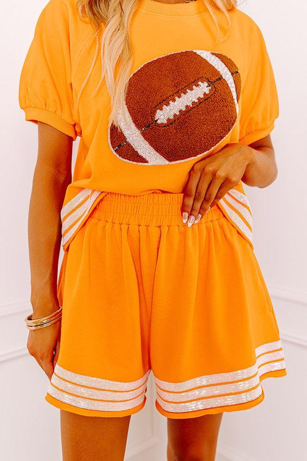 Sideline Social High Waist Sequin Shorts in Orange Product Image