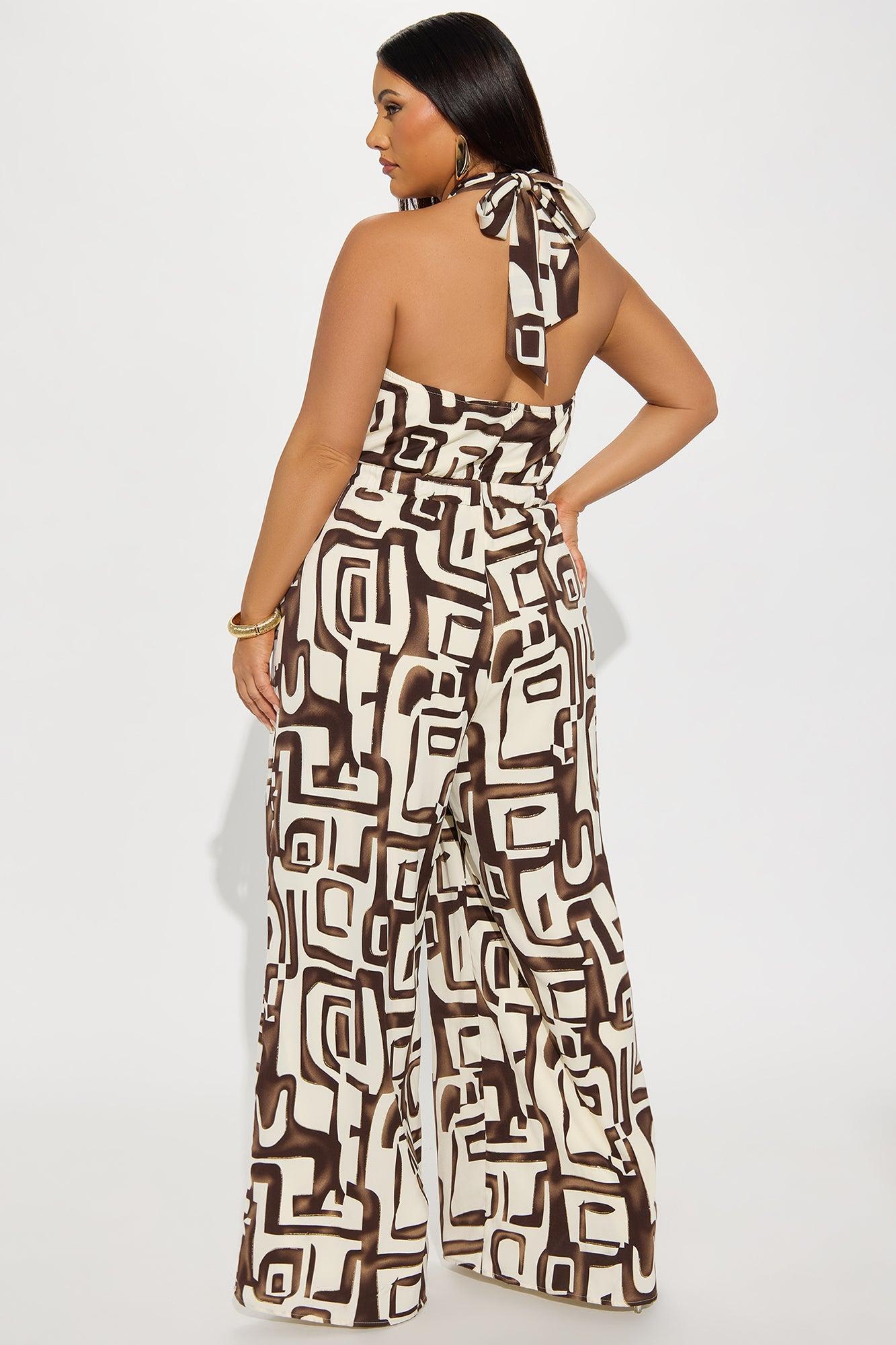 Maylee Abstract Halter Jumpsuit - Brown/combo Product Image