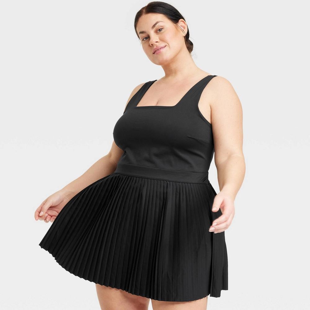 Women's Pleated Active Dress - All In Motion™ Black XXL: Recycled Polyester, Spandex, Built-in Shorts, Moisture Wicking, UPF 50+ Product Image