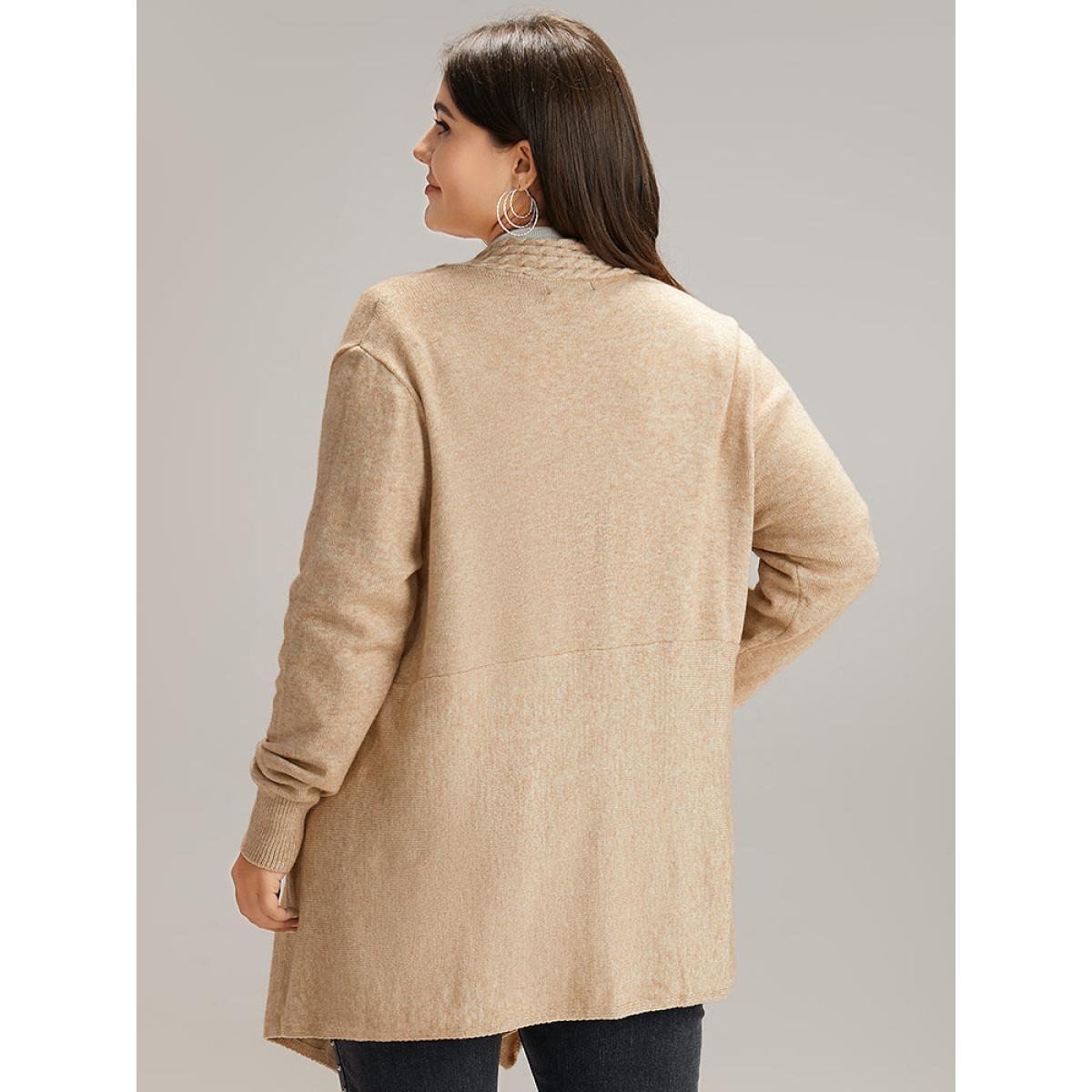 Plus Size Supersoft Essentials Textured Asymmetrical Duffle Button Cardigan Tan Women Casual Loose Long Sleeve Dailywear Cardigans BloomChic 18-20/2X Product Image