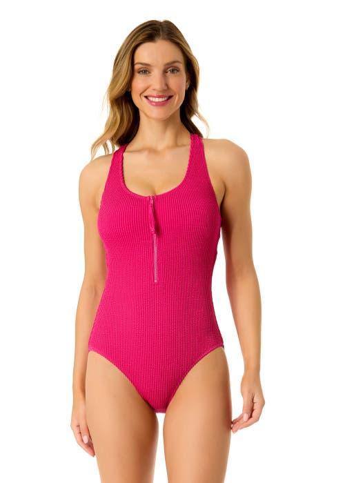 Anne Cole Women's Live In Color Textured Scoop Neck Front Racerback One Piece Swimsuit in Fandango Pink at Nordstrom, Size 8 Product Image