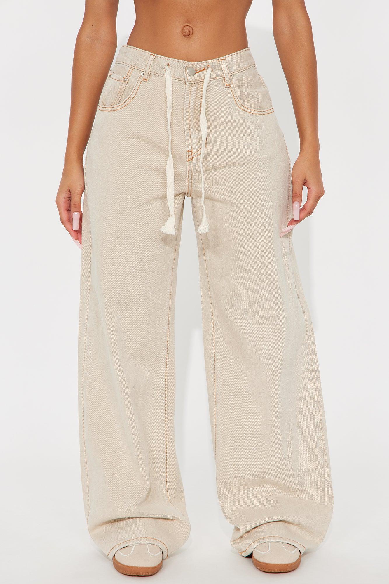 Laguna Tie Waist Wide Leg Jeans - Khaki Female Product Image