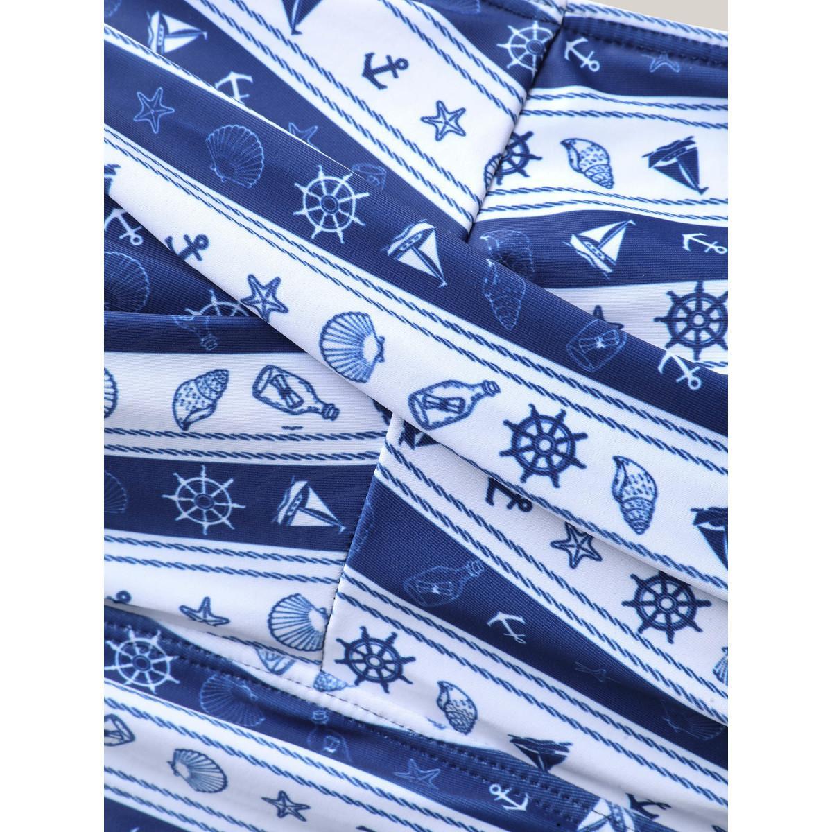 Plus Size Nautical Striped Twist Front One-Piece Swimsuit Women's Swimwear Indigo Beach Twist Curve Bathing Suits High stretch One Pieces BloomChic 28/5X Product Image