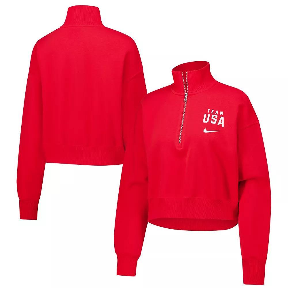 Womens Nike Red Team USA Phoenix Cropped Half-Zip Jacket Product Image