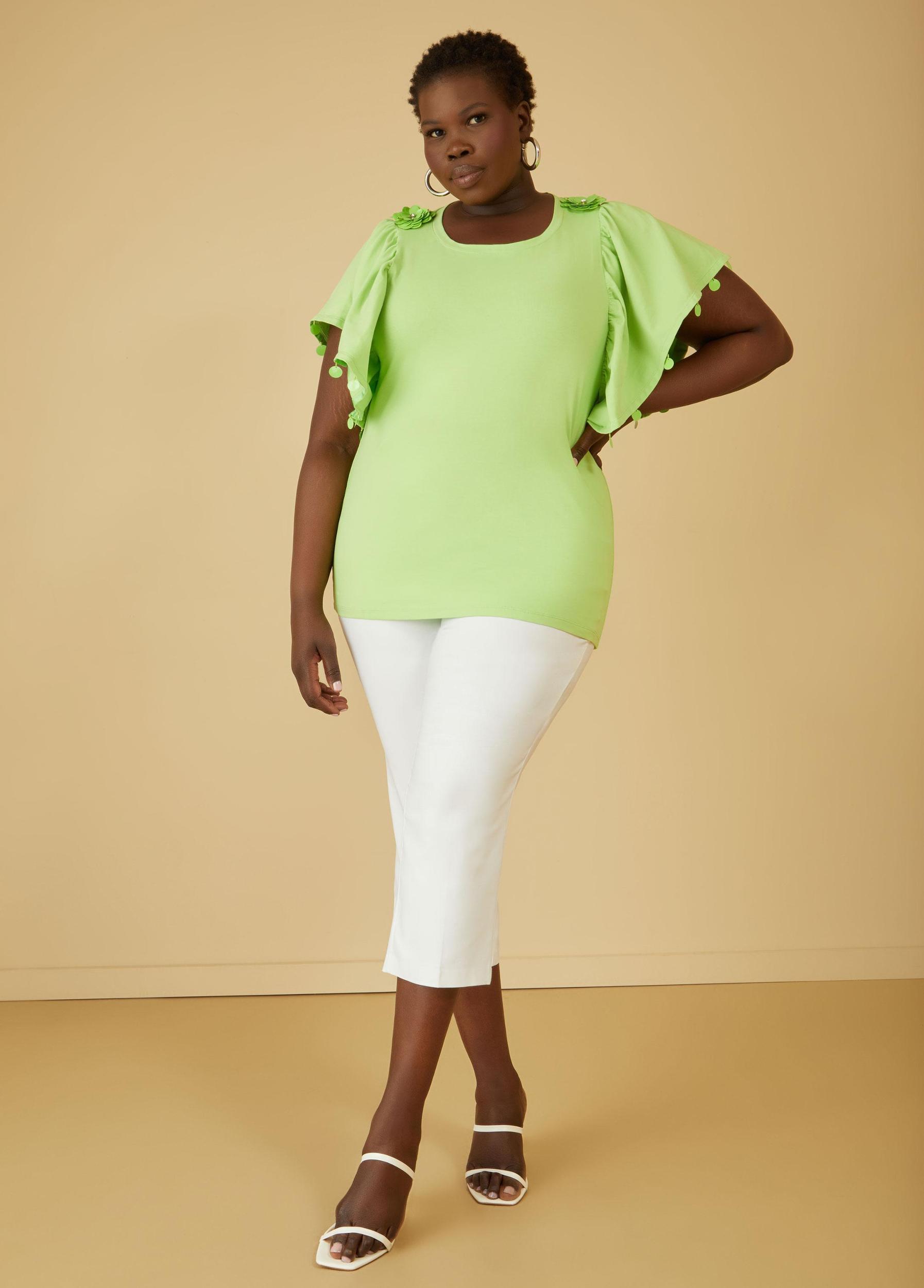 Plus Size Embellished Ruffle Sleeved Top Ashley Stewart Product Image