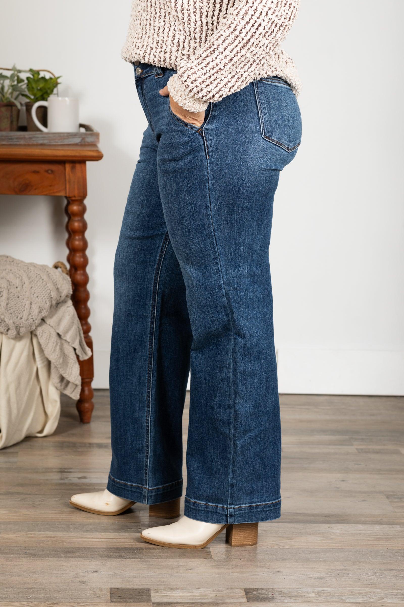 Judy Blue Double Button Wide Leg Jeans Product Image