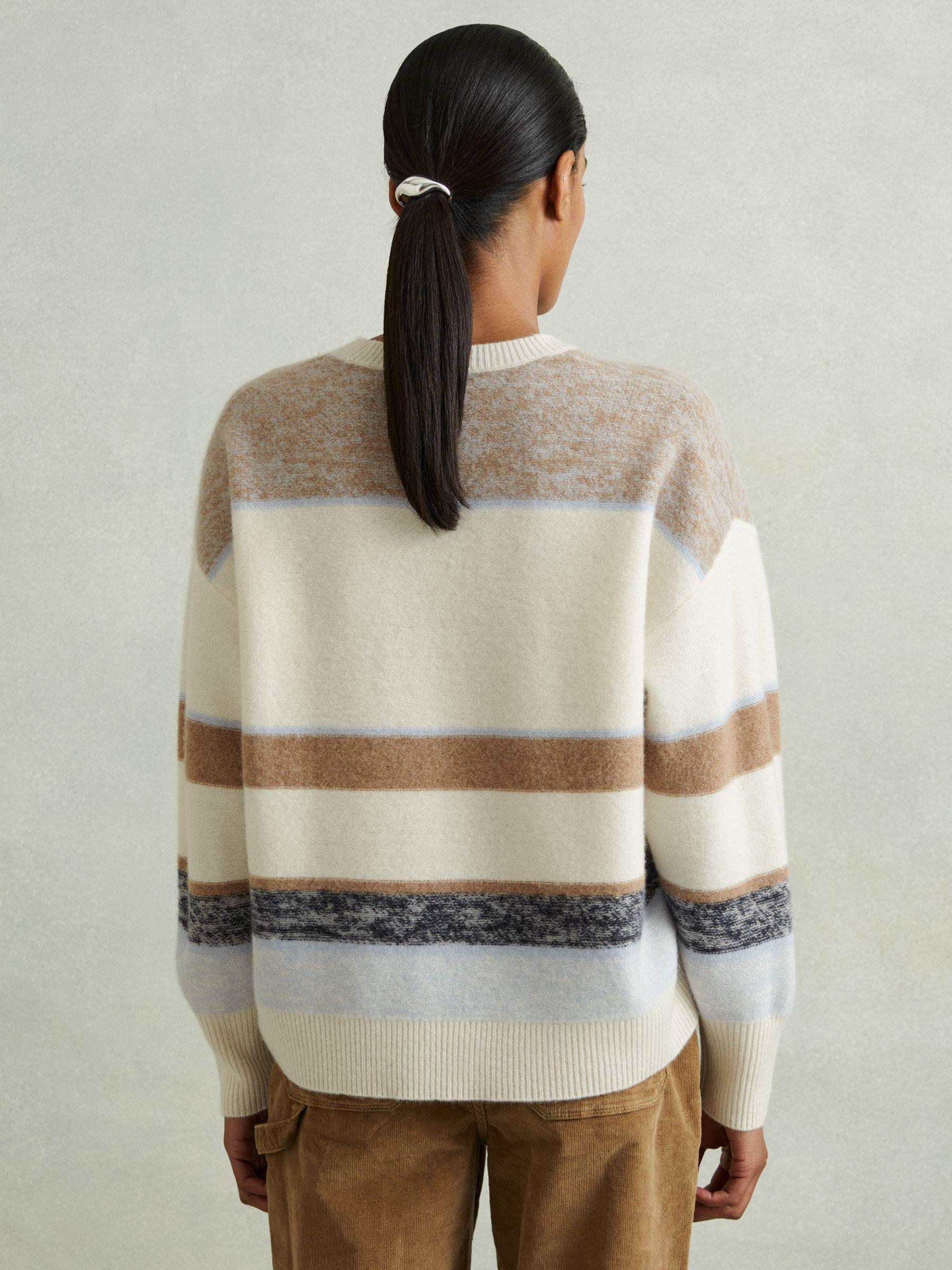 Wool-Cashmere Fuzzy Striped Jumper in Ivory/Blue Product Image