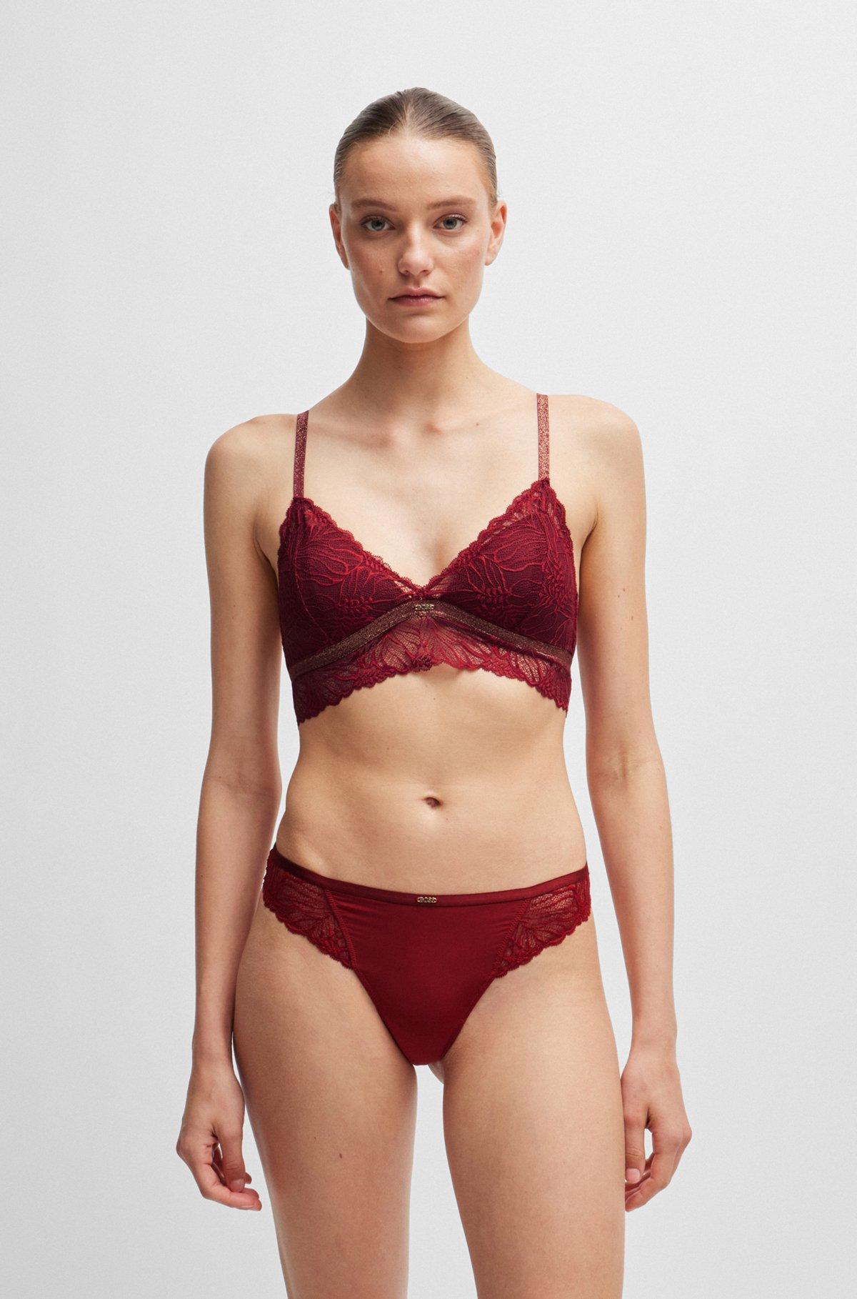 Lace triangle bra with metal logo trim Product Image