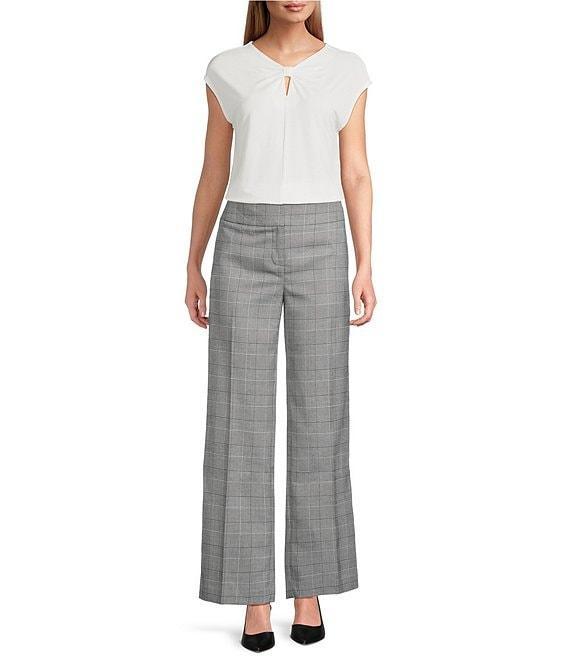 Kasper Plaid Flat Front Mid Rise Wide Leg Pants Product Image