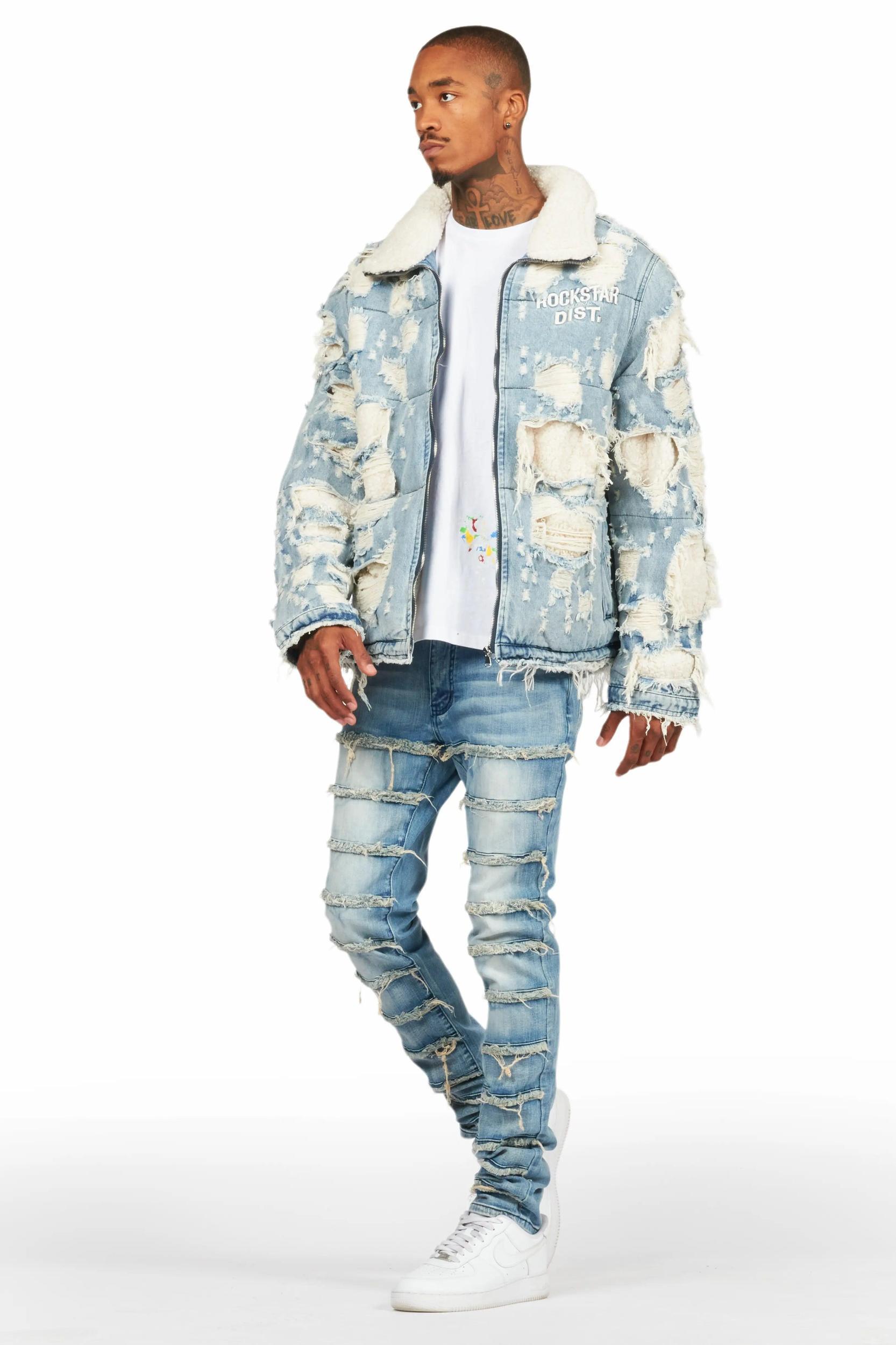 Waylon Rustic Blue Frayed Slim Fit Jean Male Product Image