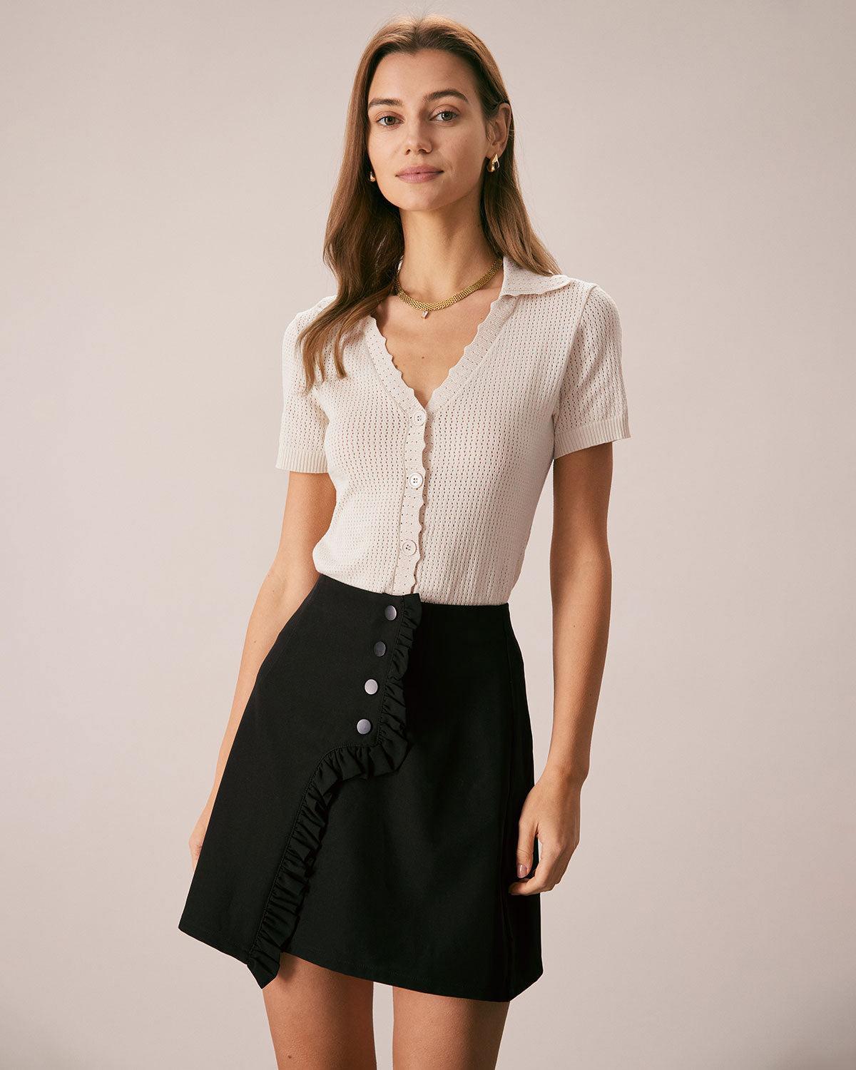 The Nude V Neck Button Pointelle Knit Tee Product Image