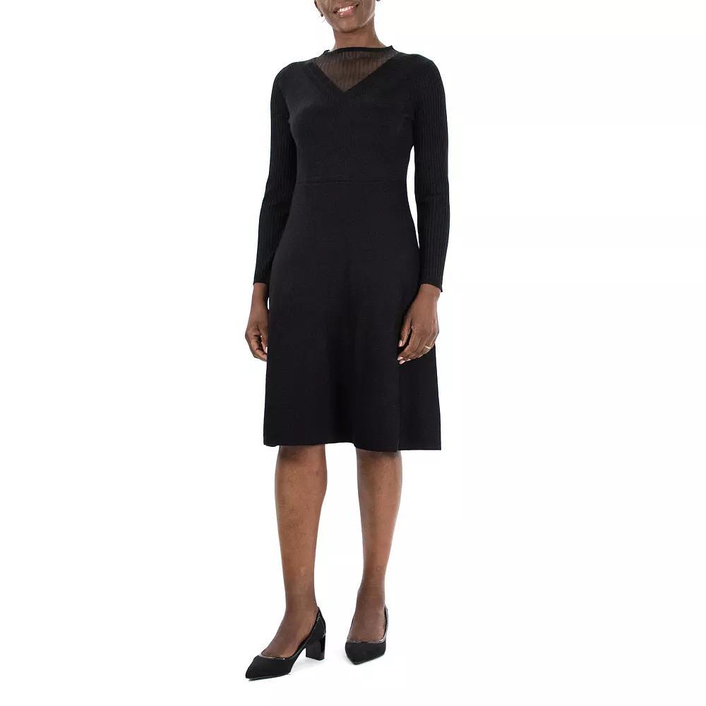 Women's Nina Leonard Mockneck Long Sleeve Sweater Dress, Size: XL, Black Product Image