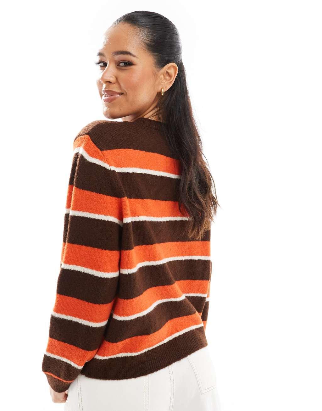 ASOS DESIGN oversized sweater in brown and burgundy stripe Product Image
