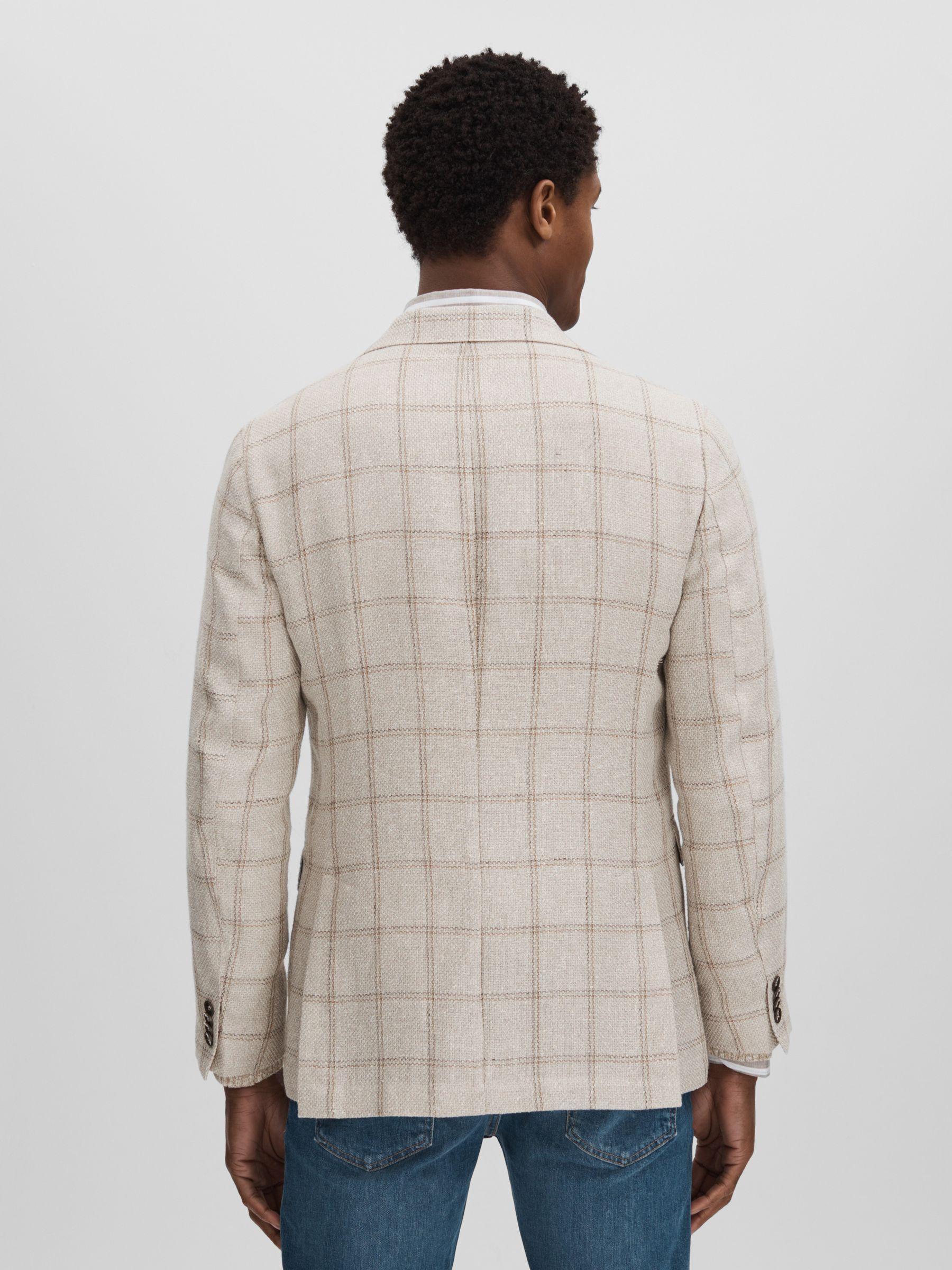 Oscar Jacobson Linen Blend Single Breasted Check Blazer in Cream Product Image