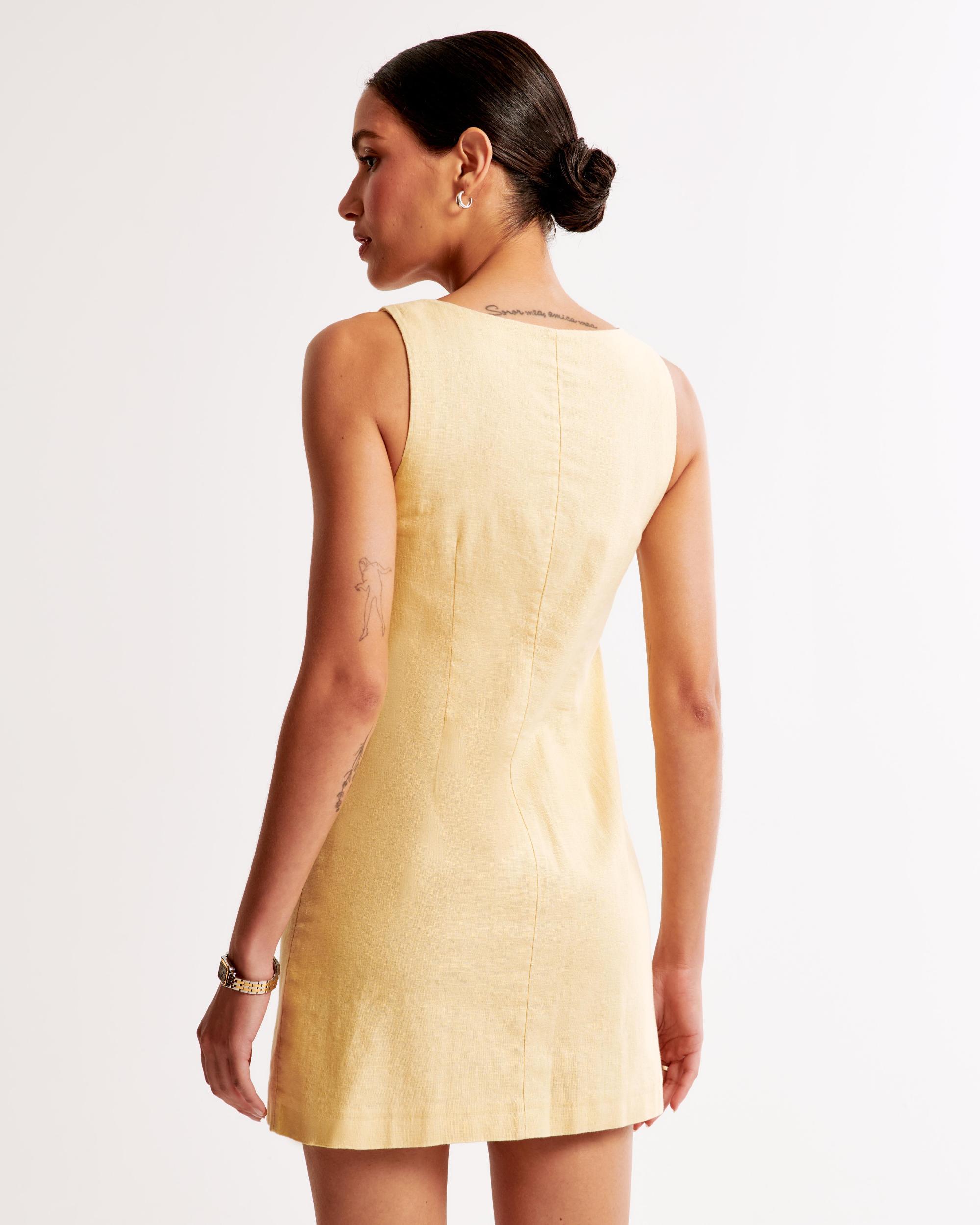 The A&F Mara Squareneck Linen-Blend Vest Mini Dress Product Image
