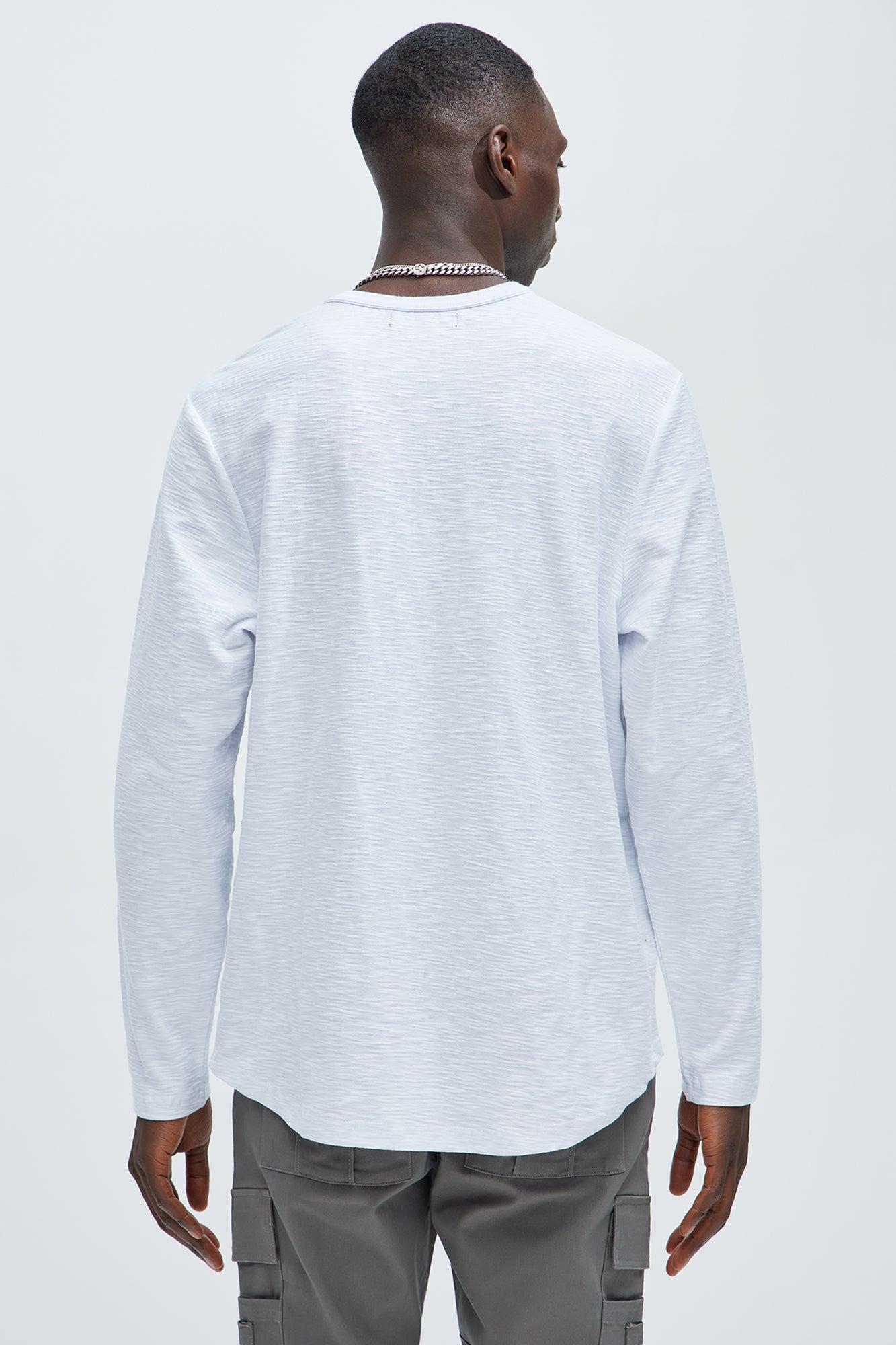 Asher Slub Texture Scallop Long Sleeve Tee - White Product Image