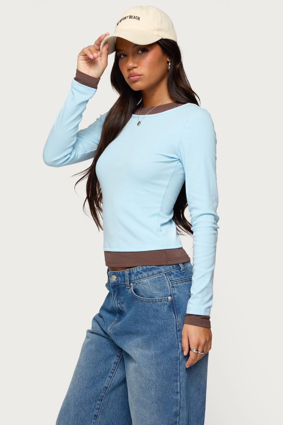 Contrast Layered Look Long Sleeve T Shirt Product Image
