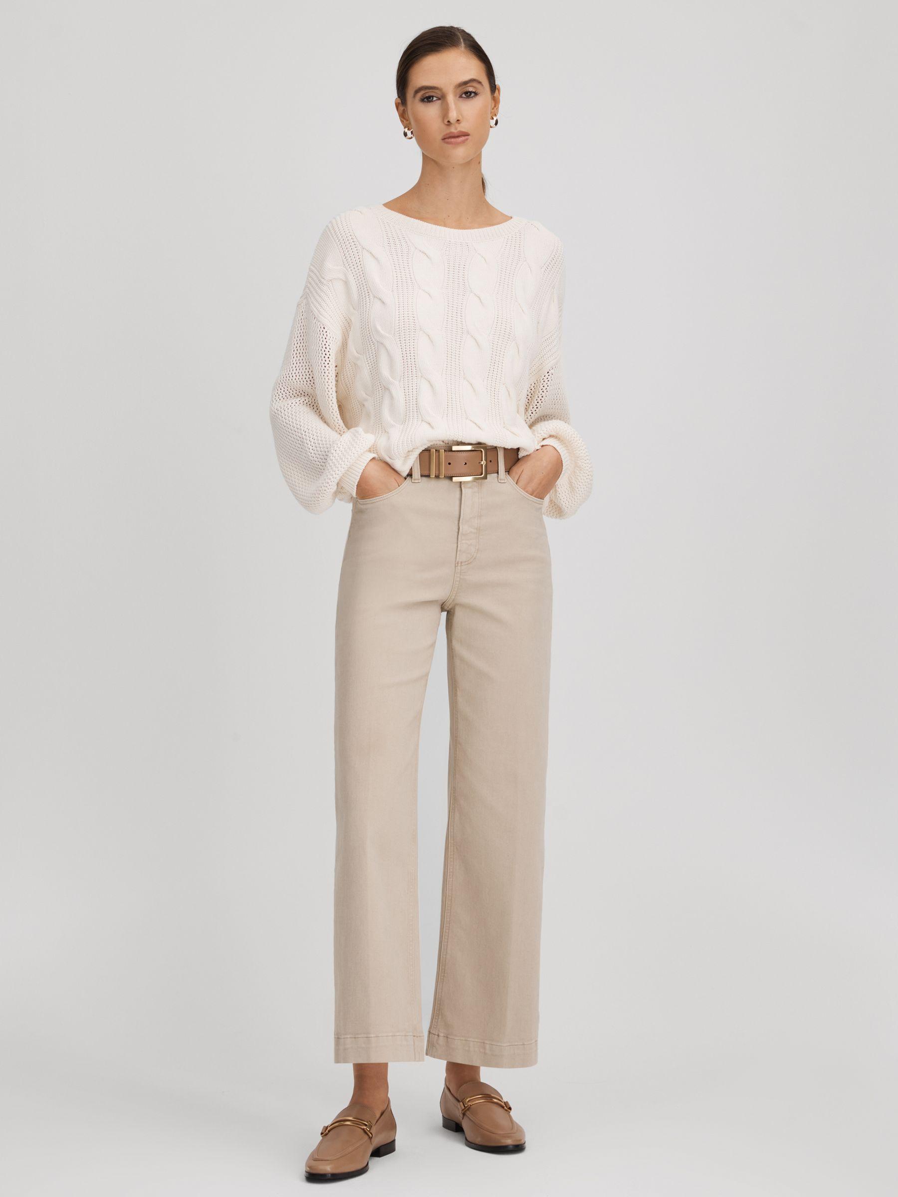 Paige Flared Cropped Jeans in Soft Sand Product Image