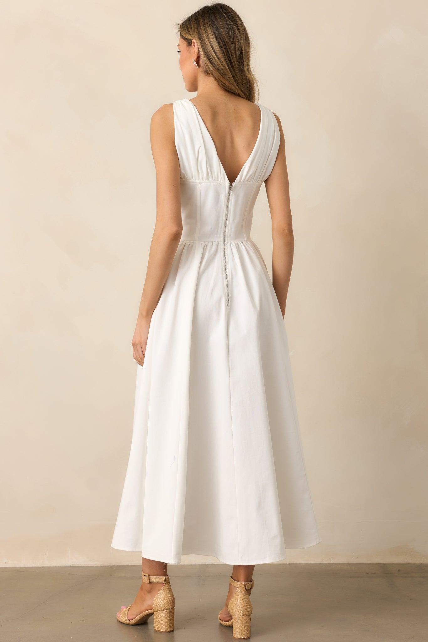 Sunny Day Soiree White Cotton Corset Maxi Dress Product Image