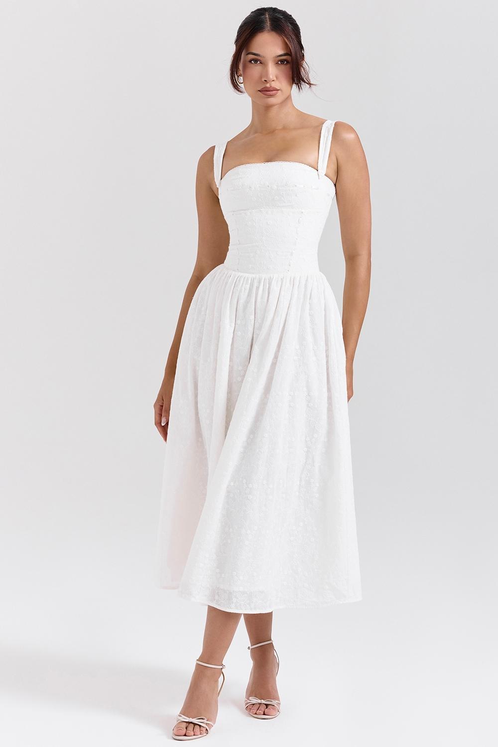Vivien White Broderie Anglais Midi Sundress Product Image