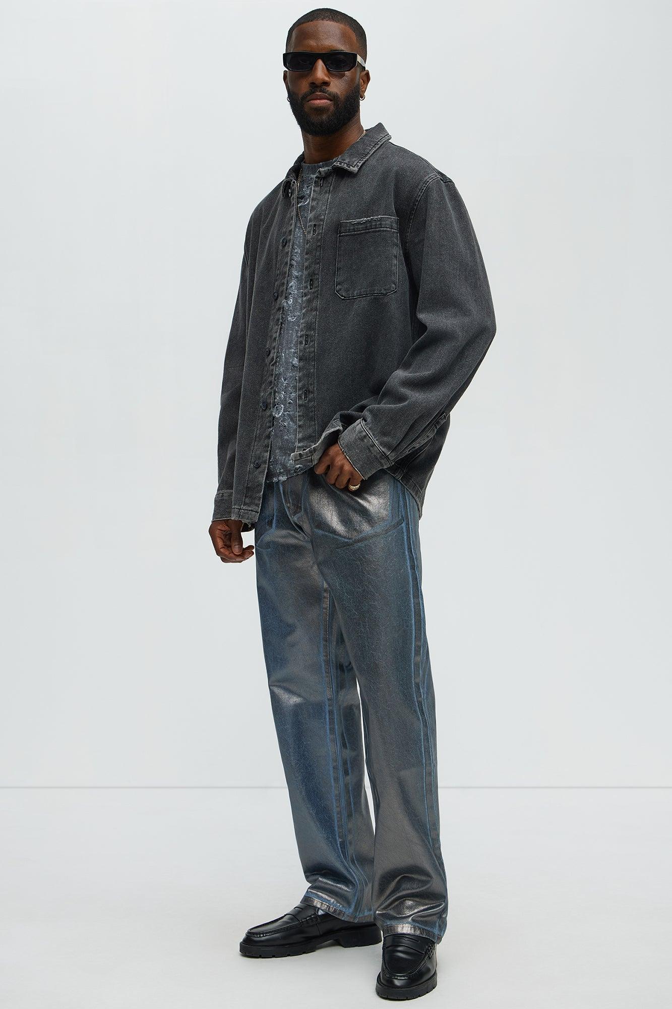 Distressed Relaxed Short Sleeve Tee Shirt - Charcoal Product Image