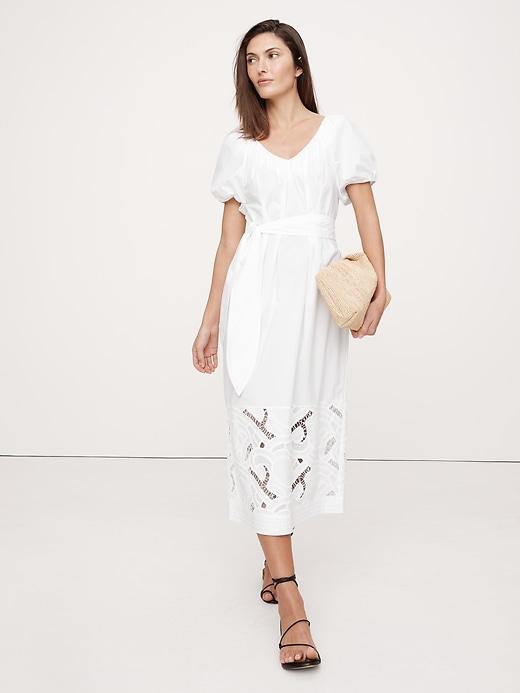 Embroidered Cotton Poplin Ruched Dress Product Image