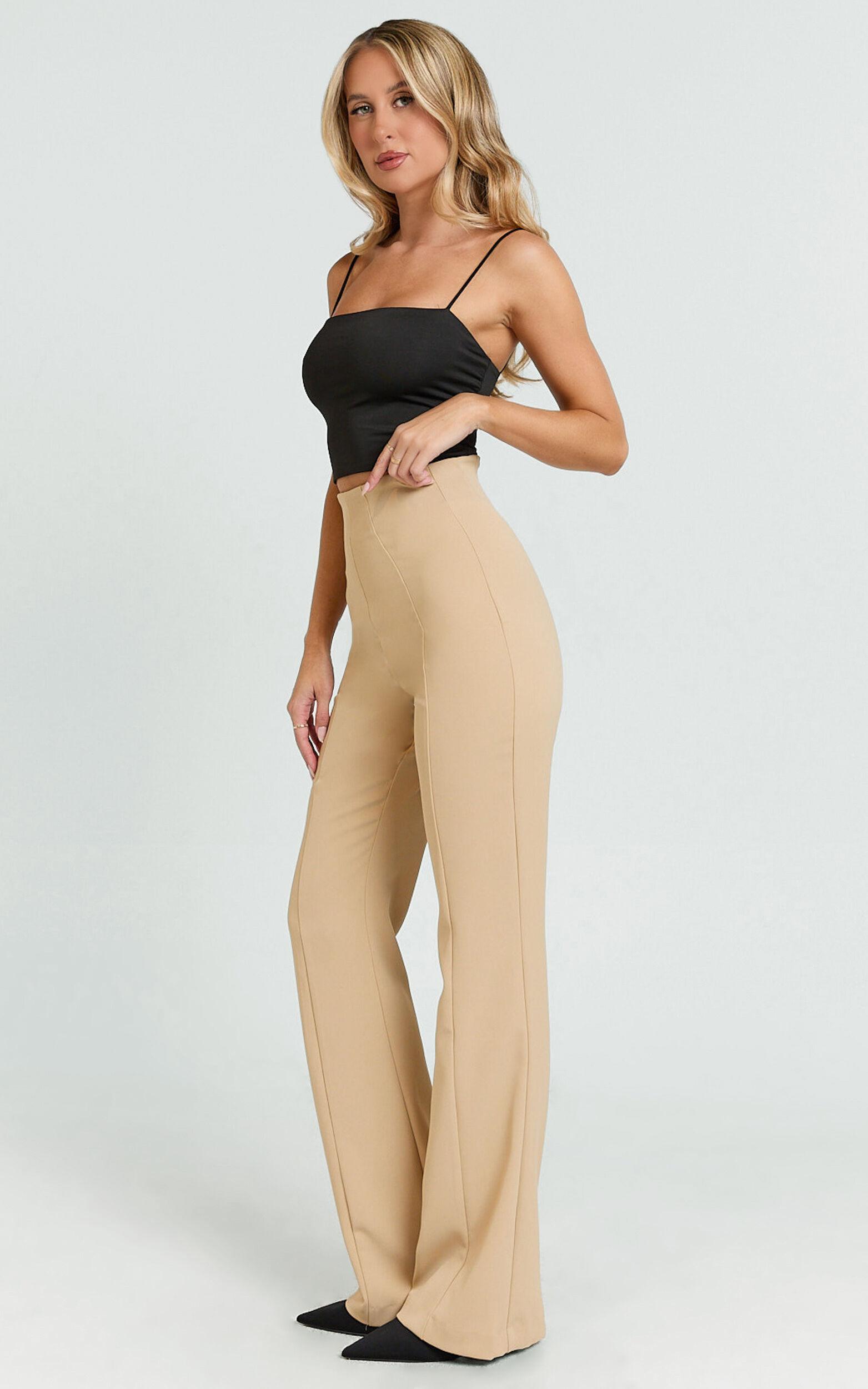Seville Pants - High Waisted Slim Fit Bootleg Tailored Pants in Beige Product Image