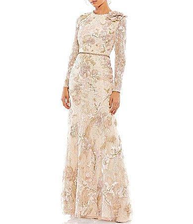 Womens Floral Embroidered Lace Trumpet Gown Product Image