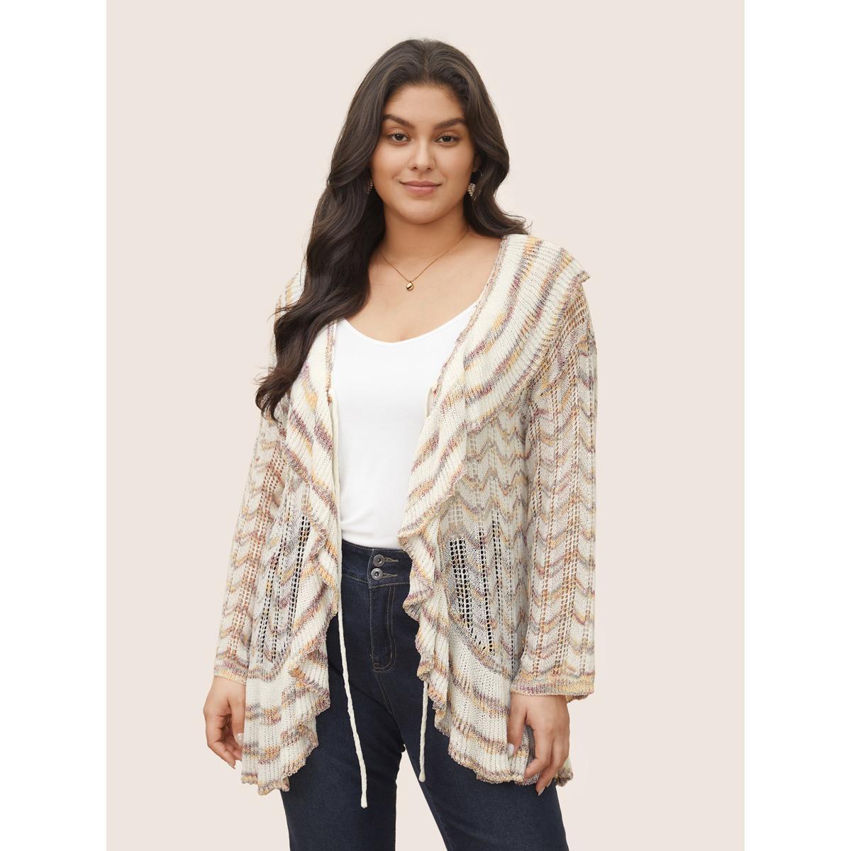Plus Size Ombre Heather Ruffle Trim Ties Front Cardigan Ivory Women Everyday Elegant Cover Ups Bloomchic 22-24/3X Product Image