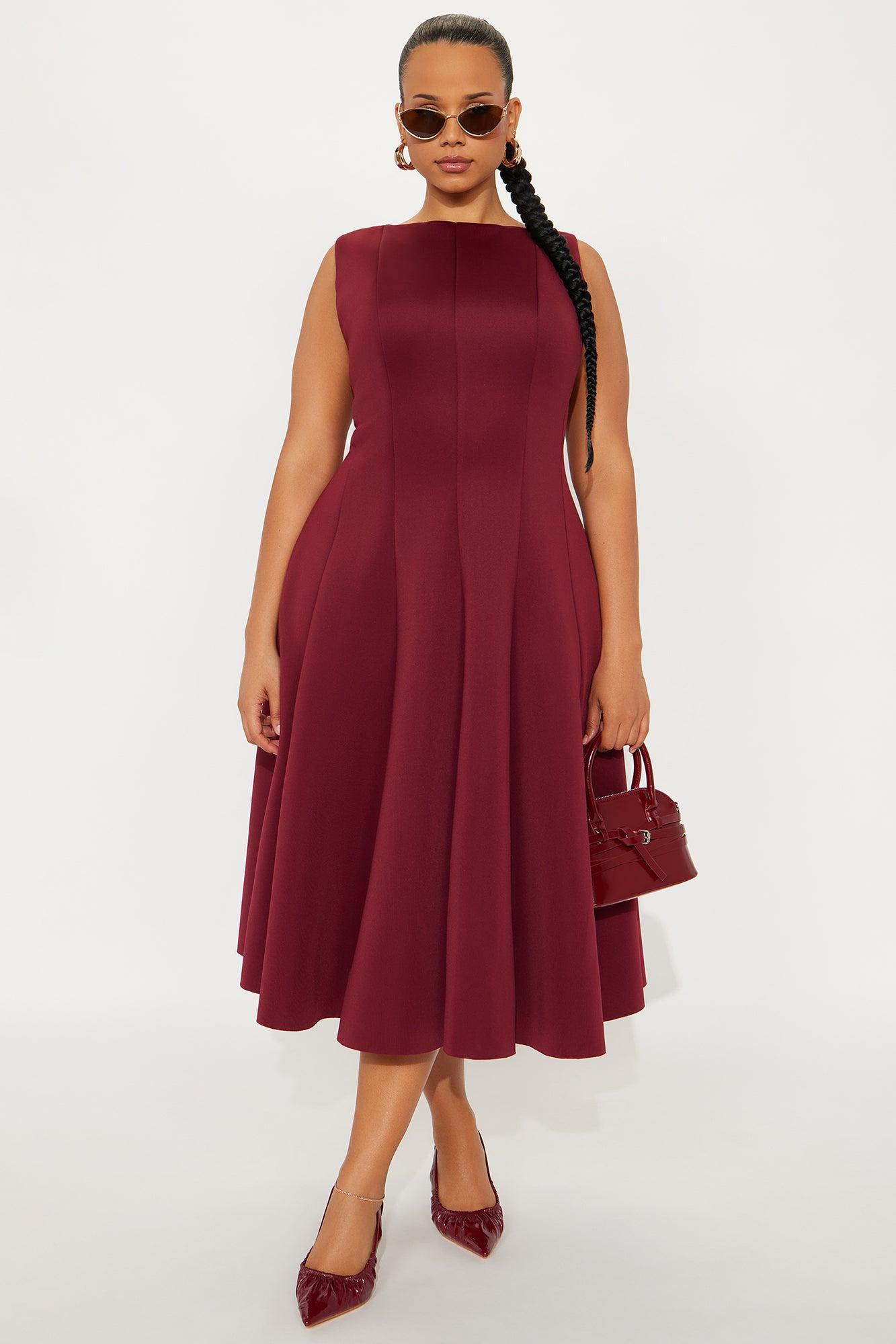 Sweet Sunday Pleated Midi Dress - Wine Product Image