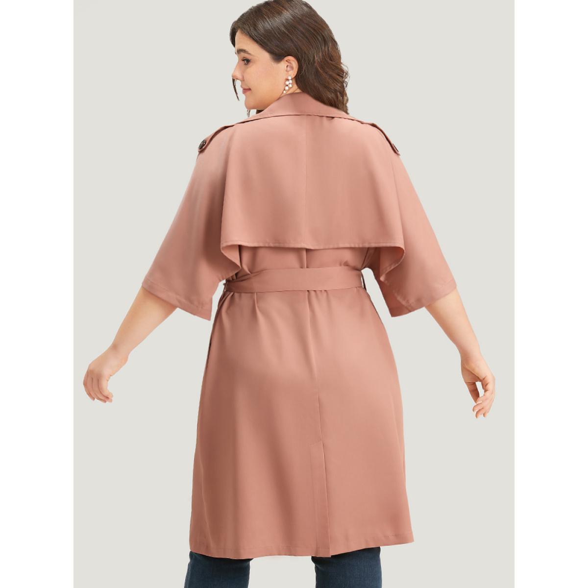 Plus Size Plain Pocket Button Up Belted Lapel Collar Coat Women Rouge Casual Plain Ladies Dailywear Winter Coats BloomChic 18-20/2X Product Image