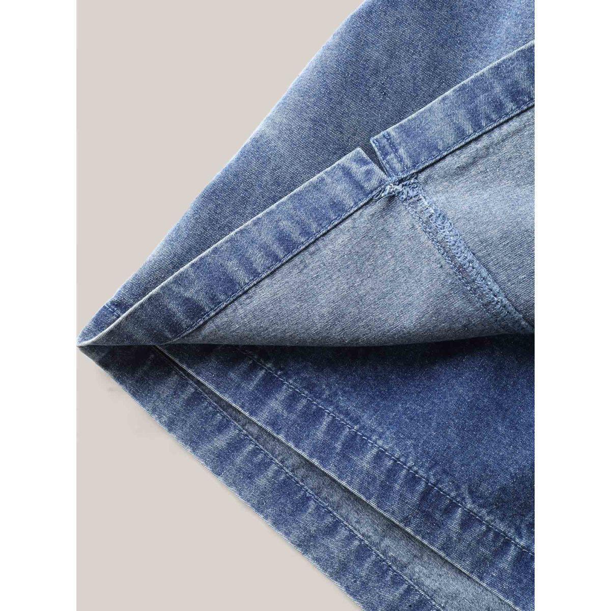 Plus Size Pull-On Drawstring Denim Skort Women Midblue No stretch Everyday-Casual Slanted pocket Denim Shorts BloomChic 28/5X Product Image