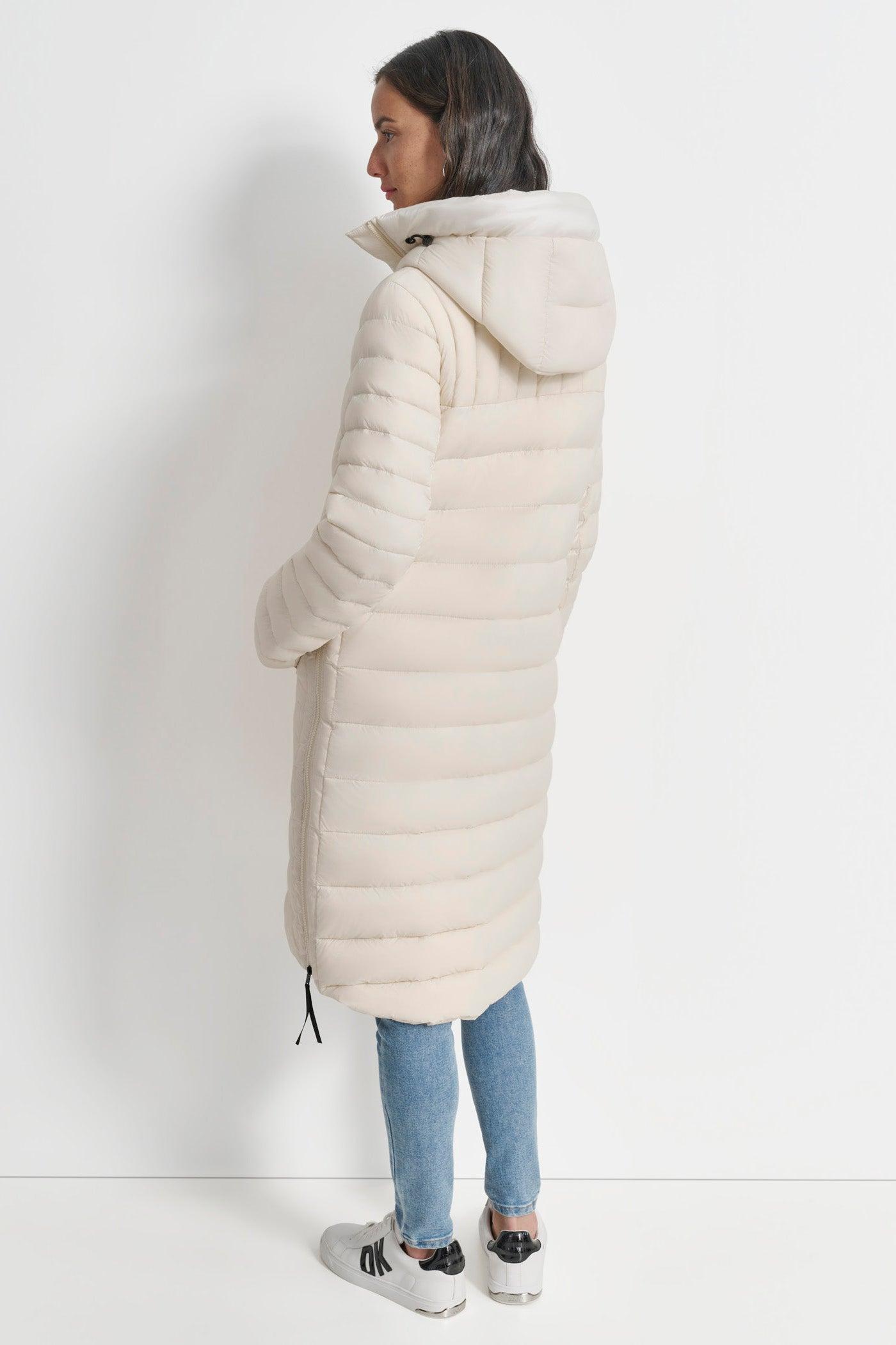 DOWN FILL HOODED ZIP FRONT QUILTED PUFFER Product Image