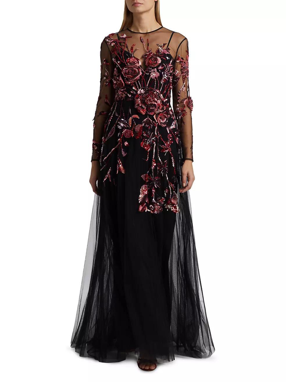 Embroidered Roses A-Line Gown Product Image