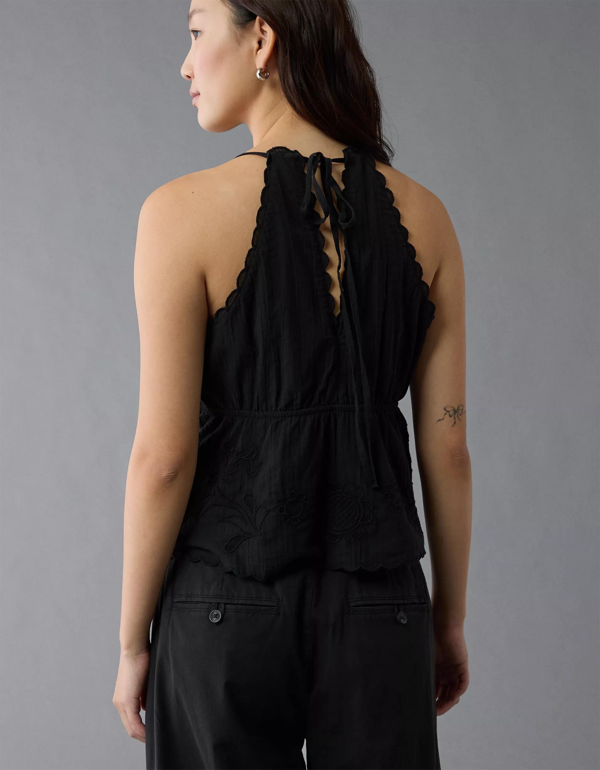 AE V-Neck Embroidered Halter Top Product Image