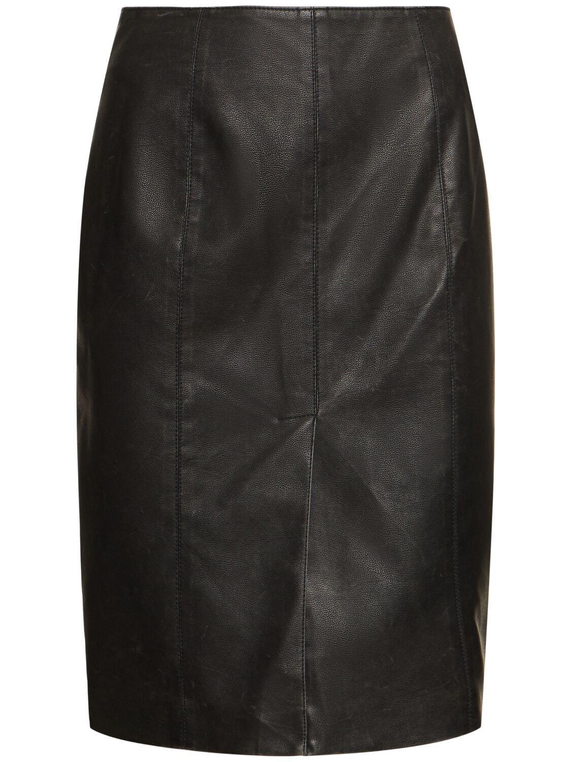 MSGM Faux Leather Midi Skirt In Black Product Image