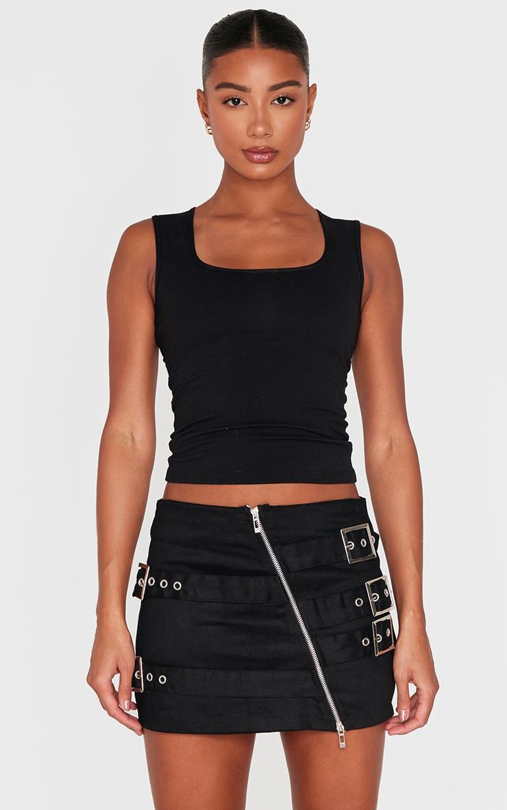 Black Twill Multi Belt Detail Mini Skirt Product Image