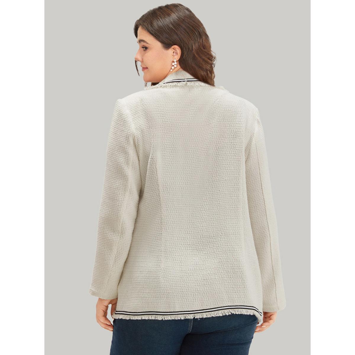 Plus Size Lapel Collar Tweed Contrast Fuzzy Trim Blazer White Women Work Plain Texture Sleeve Long Sleeve Lapel Collar 26/4X Pocket Office Blazers BloomChic Product Image